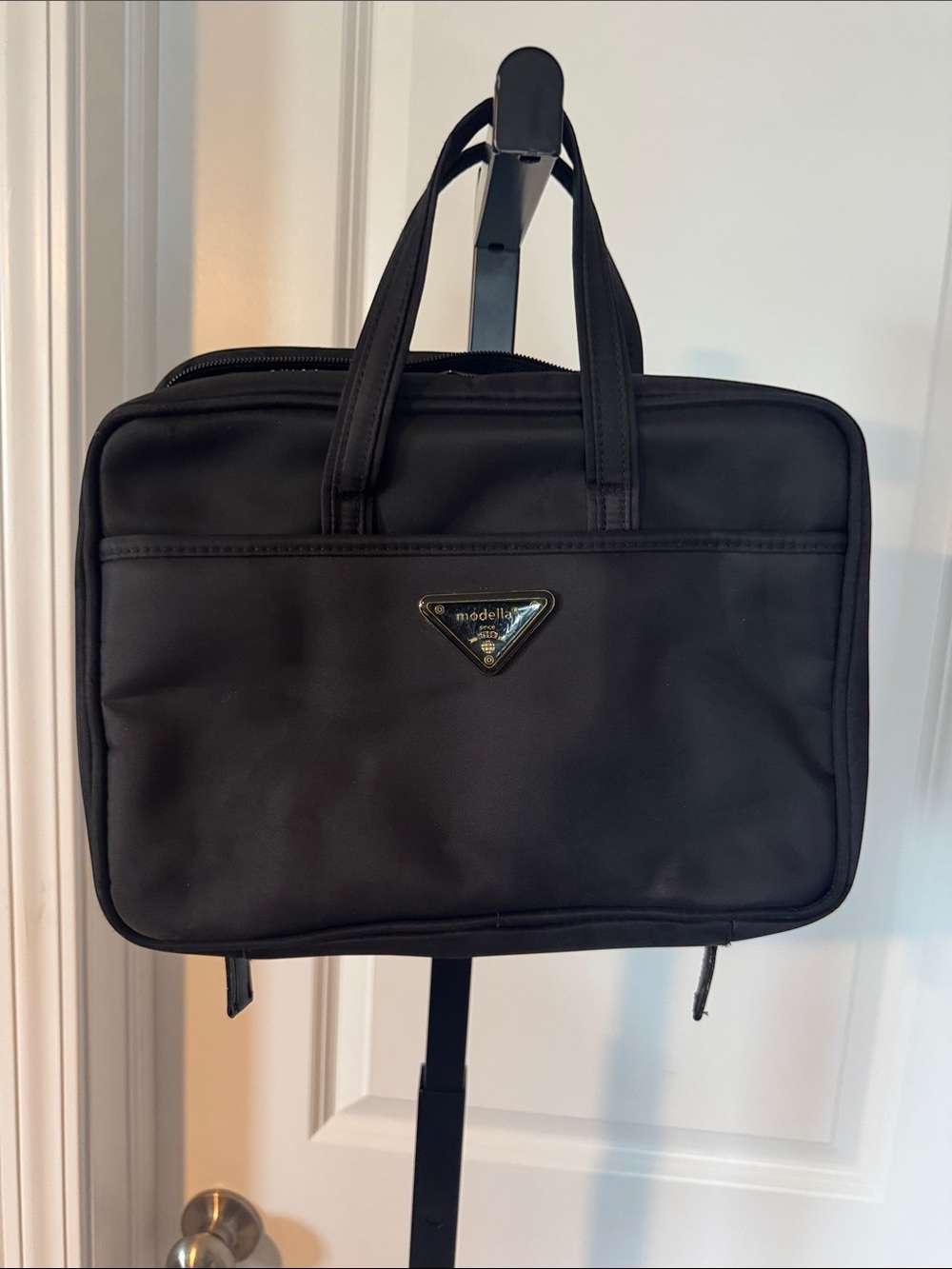 Modella Black Nylon Laptop Briefcase with Top Handles